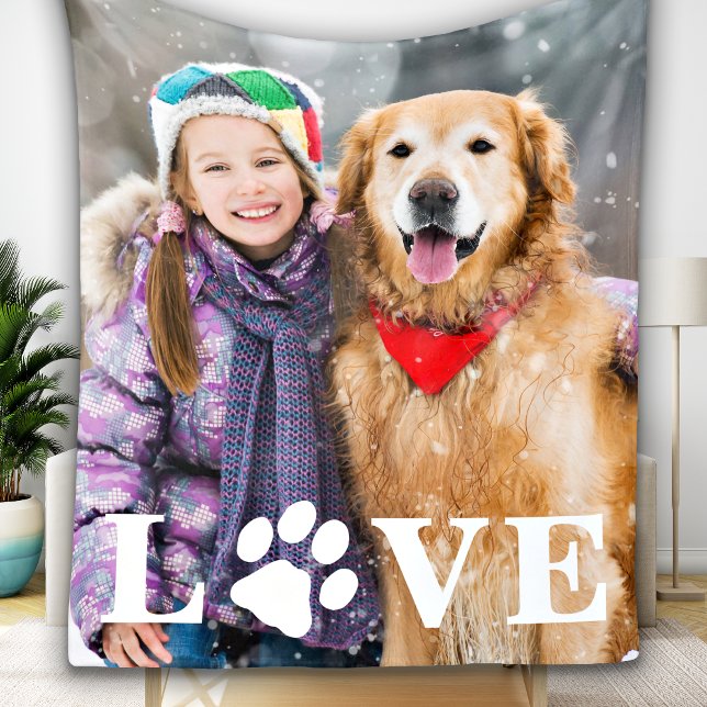 Personalised Love Paw Print Pet Lover Dog Photo Fleece Blanket (Creator Uploaded)