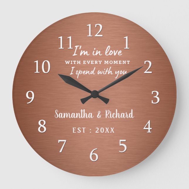 Personalised Love Quote Copper Wedding Anniversary Large Clock (Front)