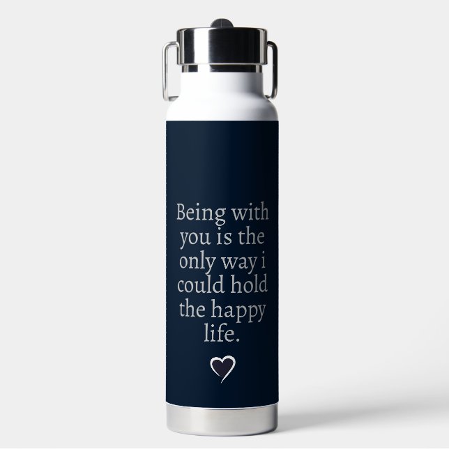 Personalised Love Quote With Heart Shape Water Bottle (Front)