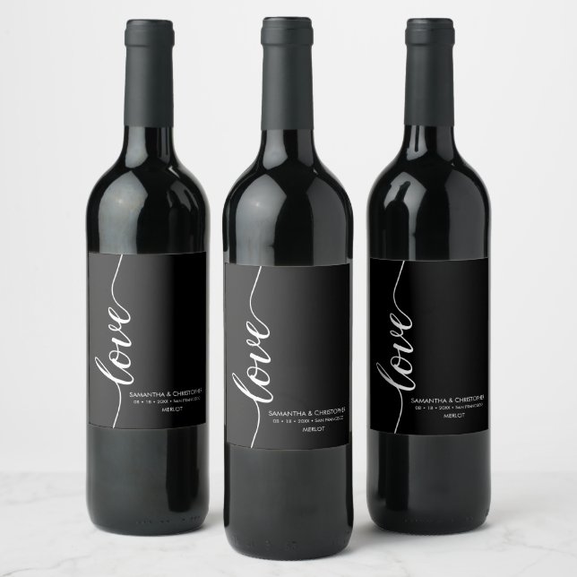 Personalised Love Script Chic Wedding Favour  Wine Label (Bottles)