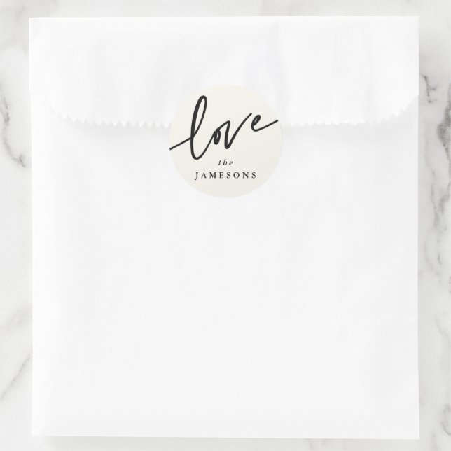 Personalised 'Love' Script Font Classic Round Sticker (Bag)