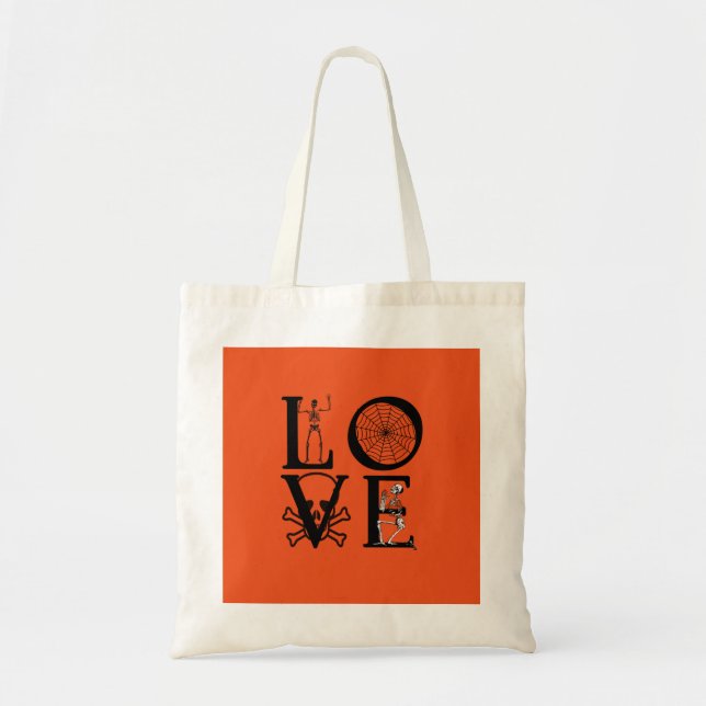 Personalised Love Skull Spider Halloween Tote Bag (Front)