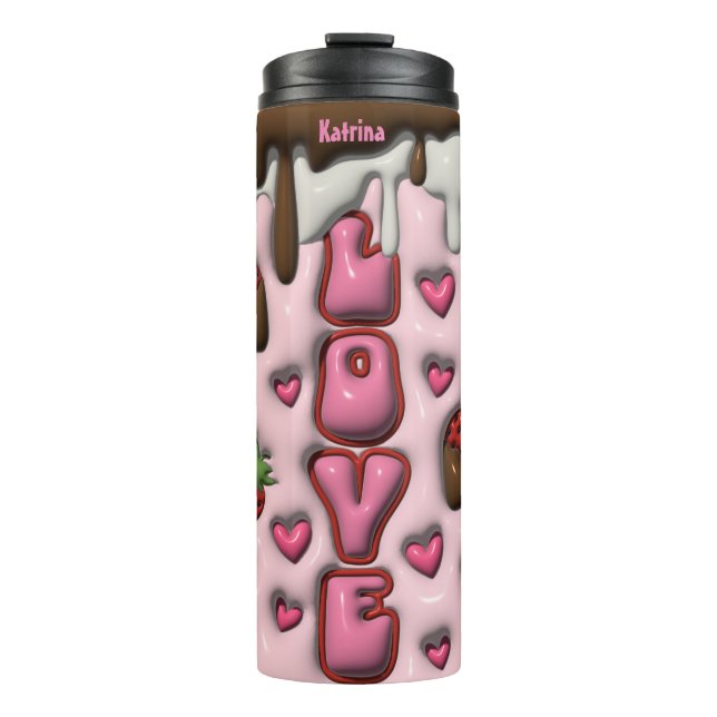 Personalised Love Strawberry Chocolate 3D Thermal Tumbler (Front)