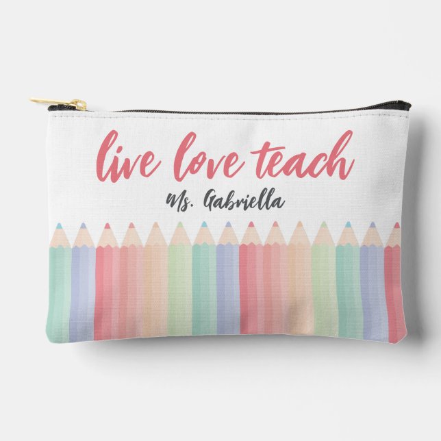Personalised Love Teach Colourful Teacher Accessory Pouch (Front)