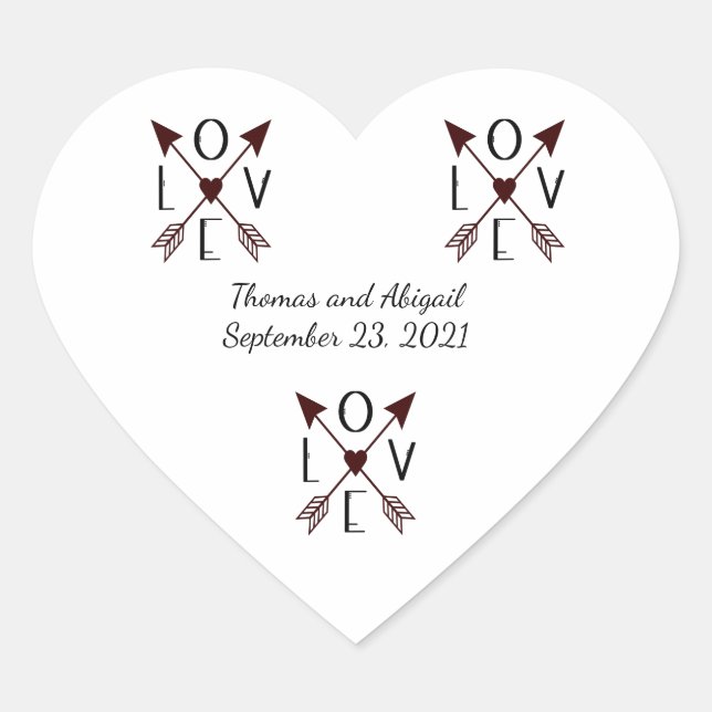 Personalised Love with Arrows Wedding Anniversary Heart Sticker (Front)