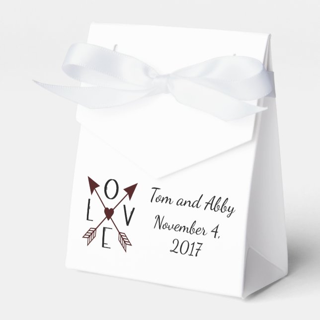 Personalised Love with Arrows Wedding Favour Boxes (Front Side)