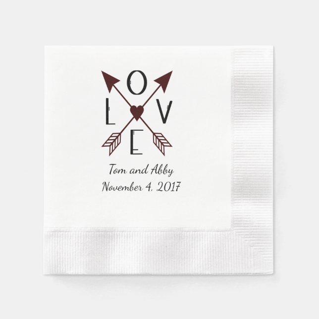 Personalised Love with Arrows Wedding Napkins (Front)