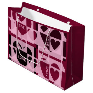 Personalised LOVE with Cute Pink, Wine Red Hearts Large Gift Bag