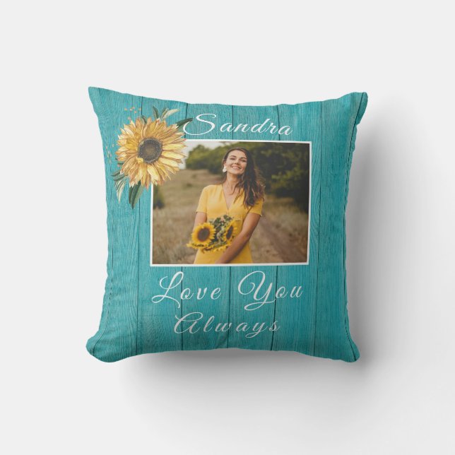Personalised Love You Always | Sunflower Teal Cushion (Front)