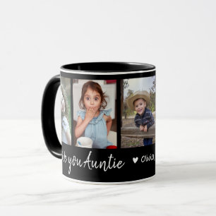 Personalised Love You Auntie 5 Photo Collage Black Mug