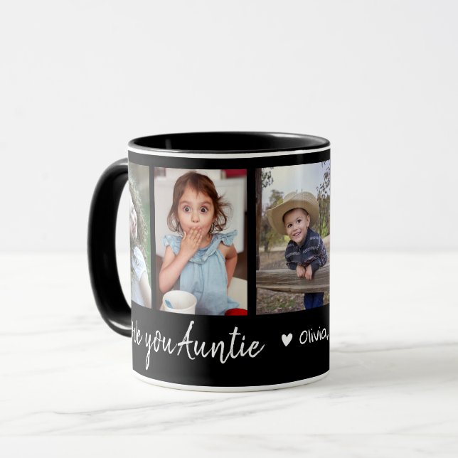 Personalised Love You Auntie 5 Photo Collage Black Mug (Front Left)