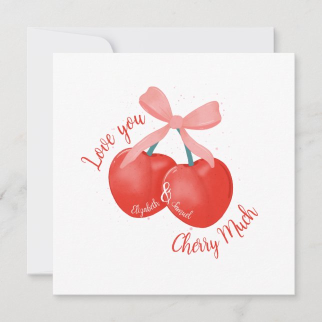 Personalised Love you Cherry much cherries & bow Holiday Card (Front)