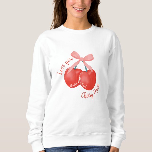 Personalised Love you Cherry much cherries & bow Sweatshirt (Front)