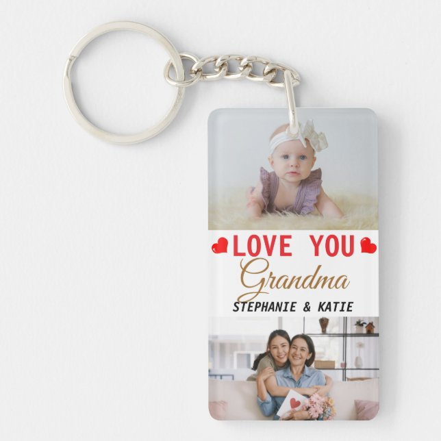 Personalised Love You Grandma 2 Photo Key Ring (Front)