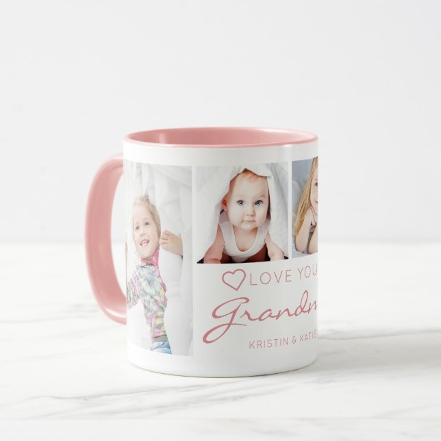 Personalised LOVE YOU GRANDMA 4 Photo Pink  Mug (Front Left)
