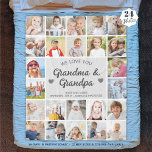 Personalised Love You Grandma and Grandpa 24 Photo Fleece Blanket<br><div class="desc">Create a photo memory keepsake blanket for Grandma and Grandpa (or your nicknames for them) utilising this easy-to-upload photo collage template with 24 pictures featuring an editable modern handwritten script WE LOVE YOU typography title (or substitute any message) and their grandkids' names or other text in your choice of text...</div>