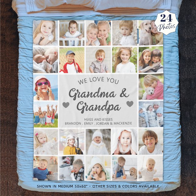 Personalised Love You Grandma and Grandpa 24 Photo Fleece Blanket (Creator Uploaded)