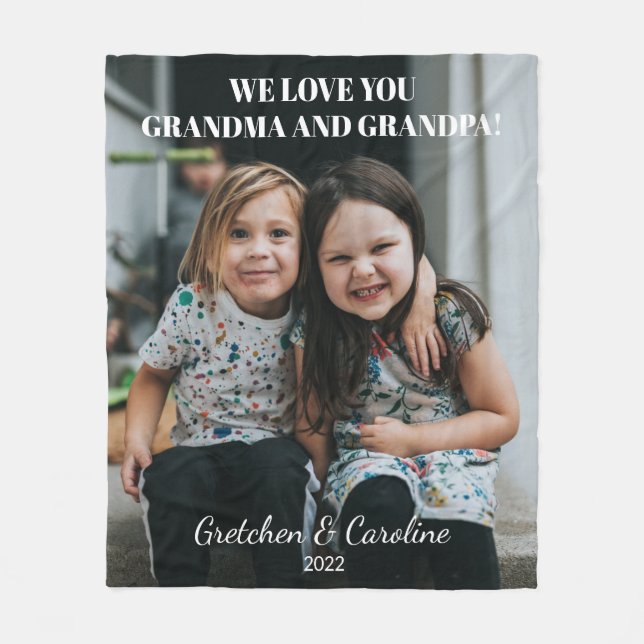 Personalised Love You Grandma and Grandpa Photo  Fleece Blanket (Front)