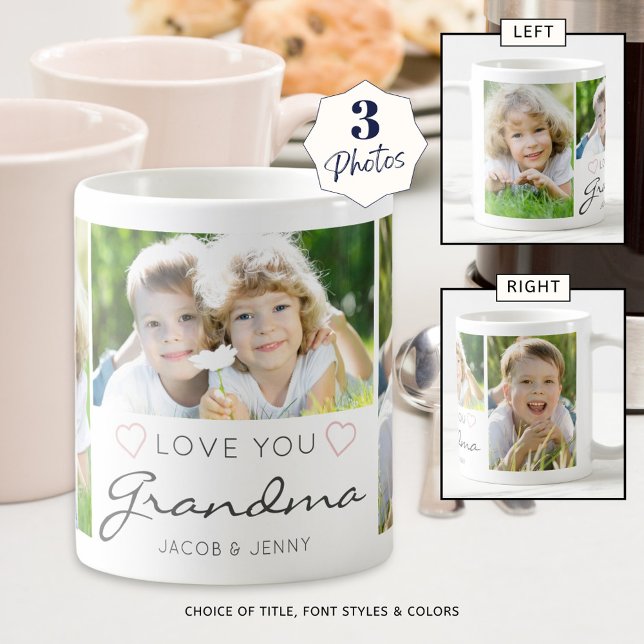 Personalised LOVE YOU GRANDMA Handwritten 3 Photo Coffee Mug (Creator Uploaded)