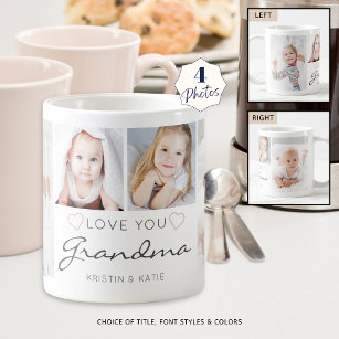 Personalised LOVE YOU GRANDMA Handwritten 4 Photo Coffee Mug