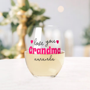 Personalised Love You Grandma Name Stemless Wine Glass