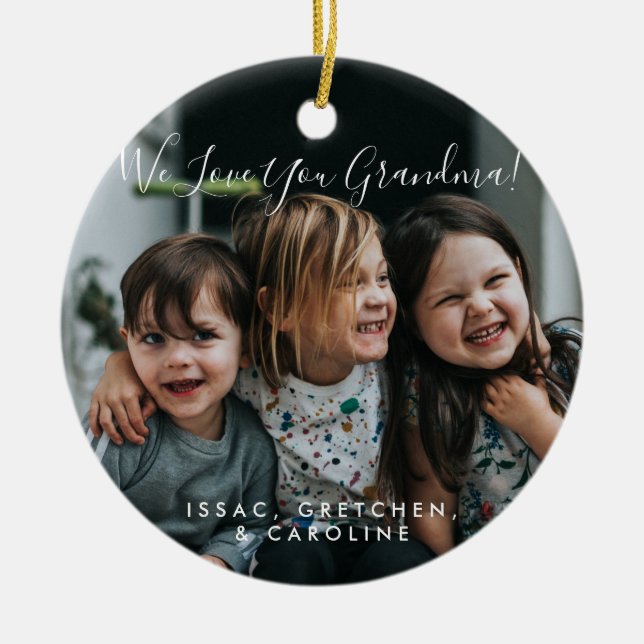 Personalised Love You Grandma Photo Handwritten  Ceramic Tree Decoration (Front)
