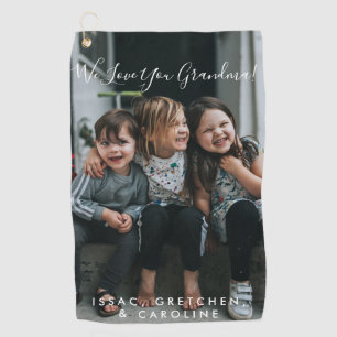 Personalised Love You Grandma Photo Handwritten   Golf Towel