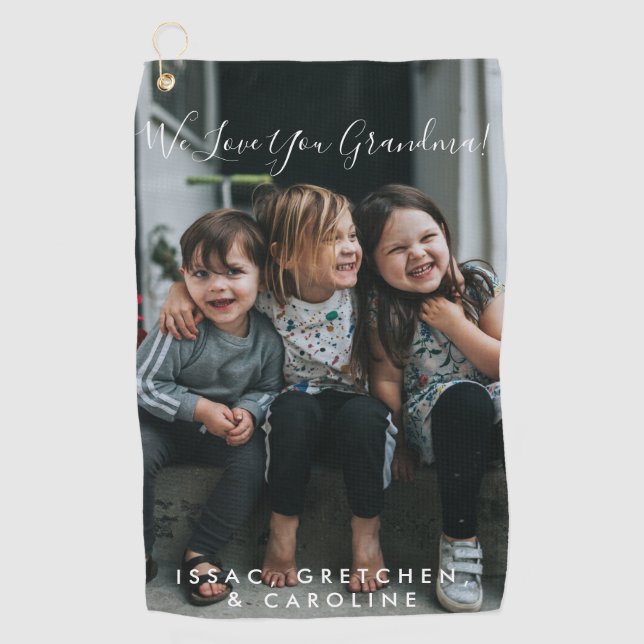 Personalised Love You Grandma Photo Handwritten   Golf Towel (Front)