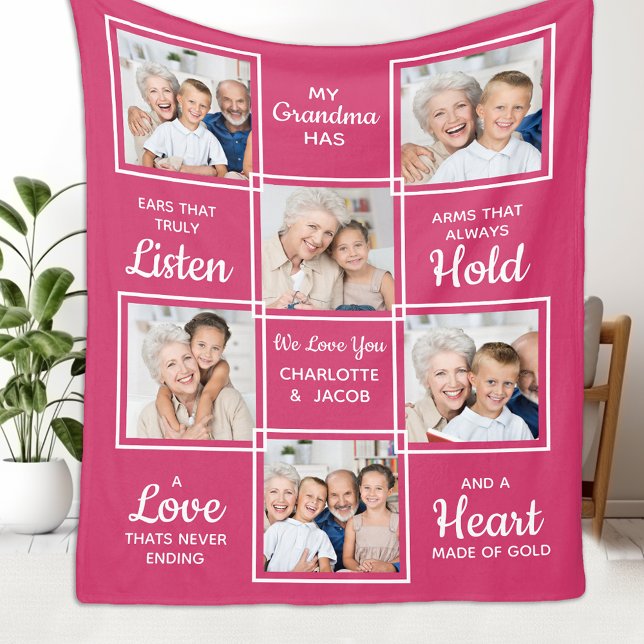 Personalised Love You Grandma Unique Photo Collage Fleece Blanket (Creator Uploaded)