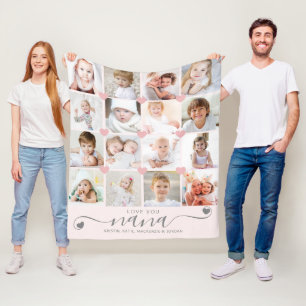 Personalised Love You Nana Pink Hearts 16 Photos Fleece Blanket