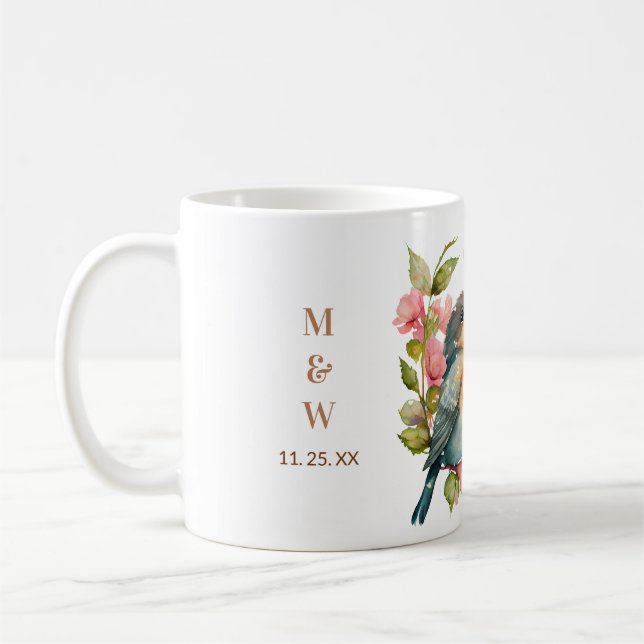 Personalised Lovebirds Embrace Custom Names & Date Coffee Mug (Left)