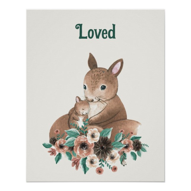 Personalised "Loved" Mother & Baby Squirrel Poster (Front)