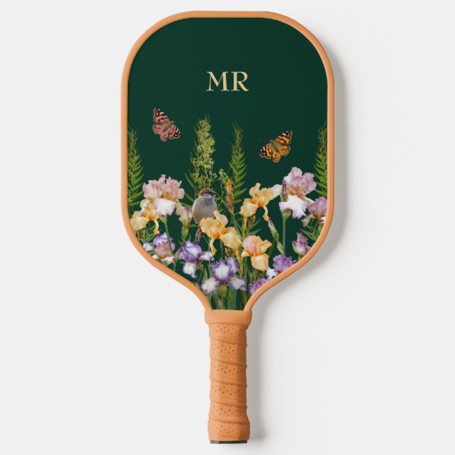 Personalised Lovely Irises, Birds Butterflies Pickleball Paddle (Front)