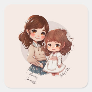 Personalised Lovely Mother and Daughter (2) Square Sticker