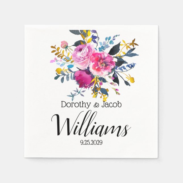 Personalised Lovely Roses Floral Boho Wedding  Napkin (Front)