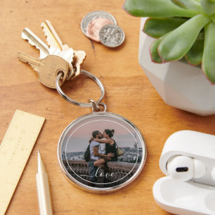 Personalised Lovers Couple Picture Love Text Key Ring