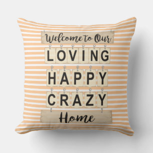 Personalised Loving Happy Crazy Home Stripped Cushion