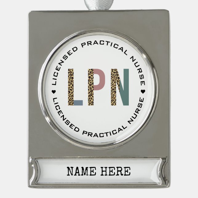 Personalised LPN Licensed Practical Nurse Silver Plated Banner Ornament (Front)