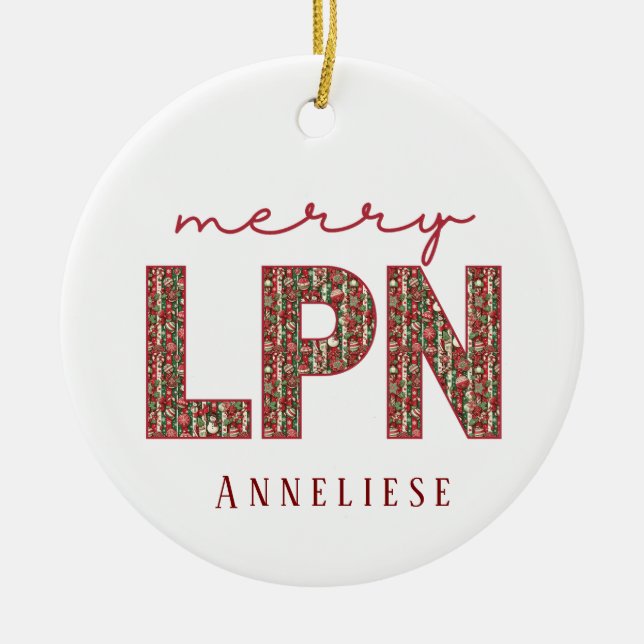 Personalised LPN Nurse First Year Keepsake  Ceramic Tree Decoration (Front)