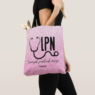 Personalised LPN Nurse Pink Glitter Tote Bag
