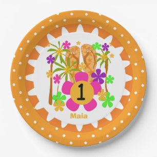 Personalised Luau 1st Happy Birthday Paper Plates