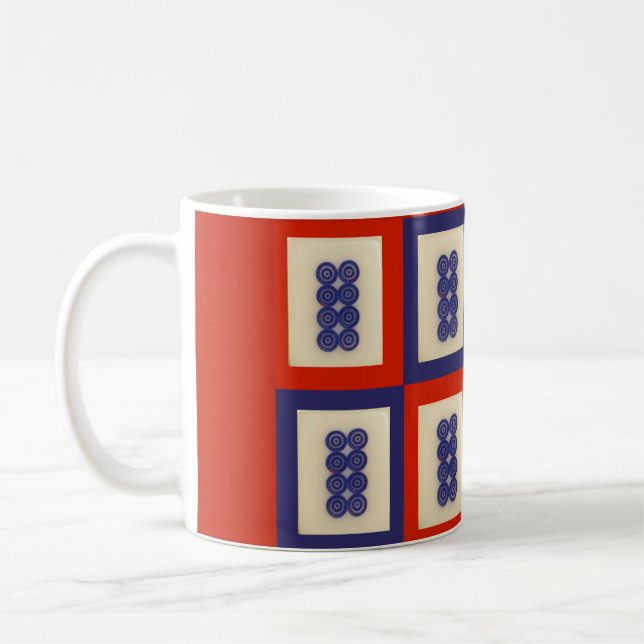 Personalised Lucky Blue Eight Wheel Mahjong Tile Coffee Mug (Left)