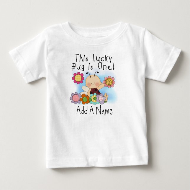 Personalised Lucky Bug First Birthday Tshirt (Front)