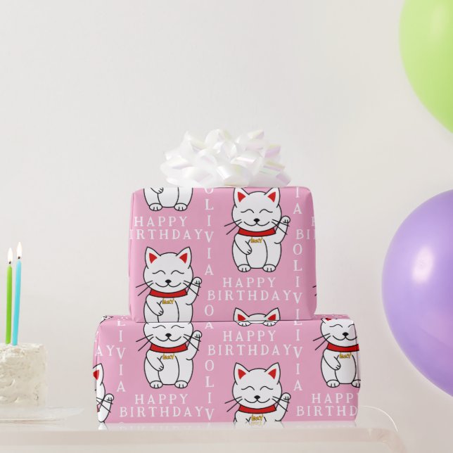 Personalised Lucky Cat Art Gift Wrapping Paper (Party Gifts)