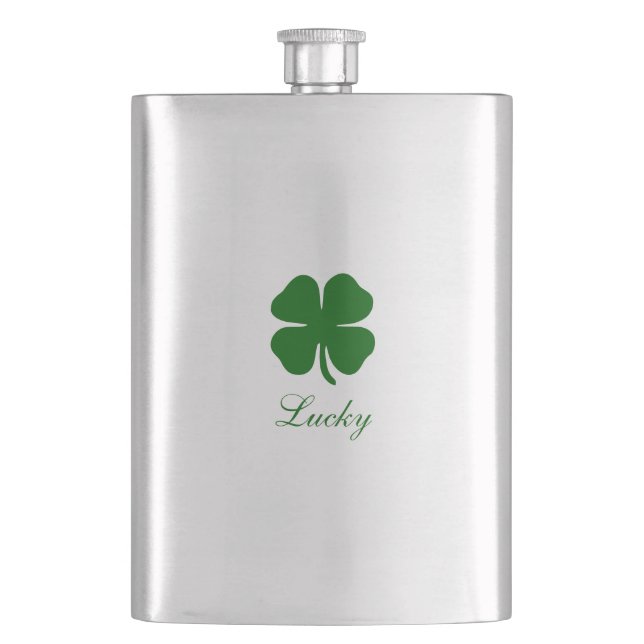 Personalised Lucky Green Clover Hip Flask (Front)