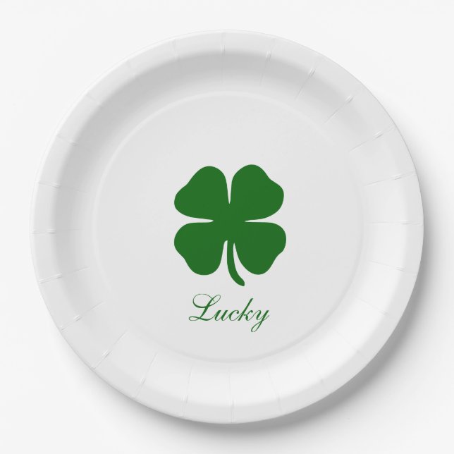 Personalised Lucky Green Clover Paper Plate (Front)