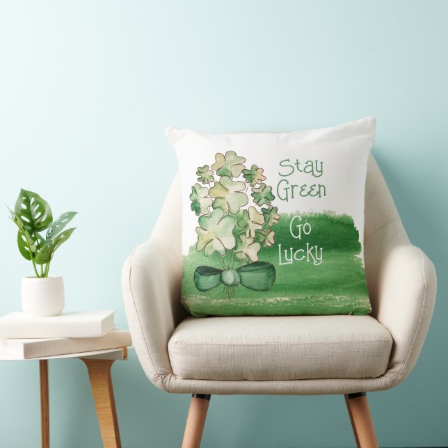 Personalised Lucky Shamrock Clover Watercolor Cushion (Chair)