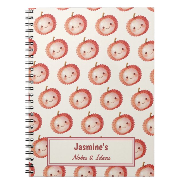 Personalised Lucky You Lychee pattern Watercolor Notebook (Front)