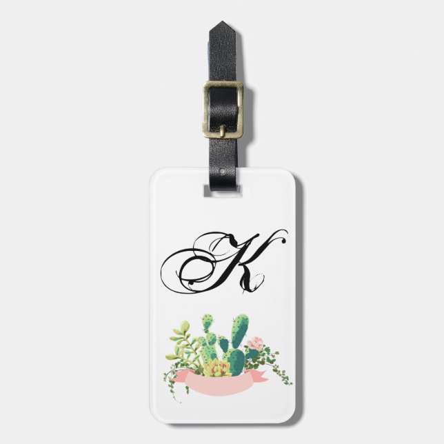 Personalised Luggage Tag Bohemian Cactus Succulent (Front Vertical)