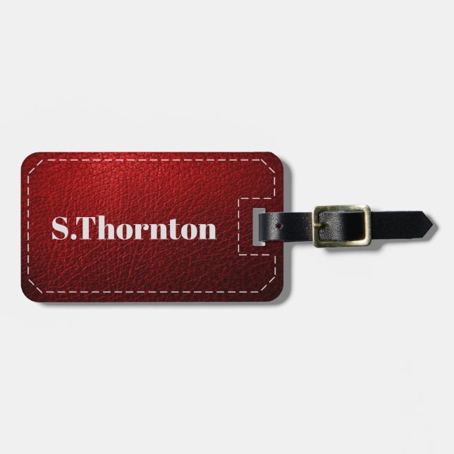 Personalised Luggage Tag - Fake Red Leather (Front Horizontal)